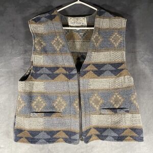 Razzle Dazzle Woven Vest Sz M Bohemian-Style Wool Blend Aztec Style Zip Up